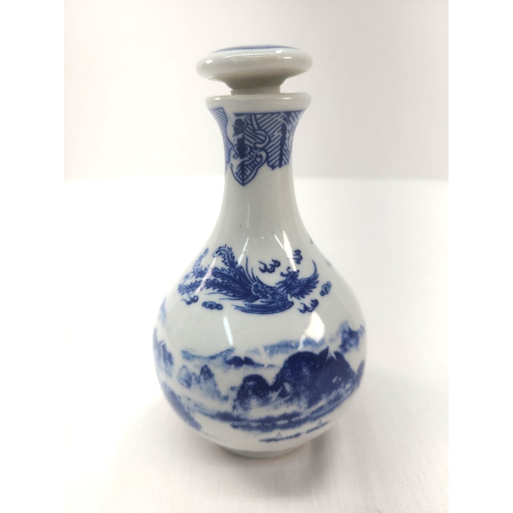 Jingdezhen Porcelain Blue & White Soy Sauce Decanter Jar with Stopper Lid